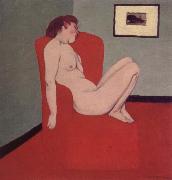 Nude Seated in a red armchair, Felix Vallotton